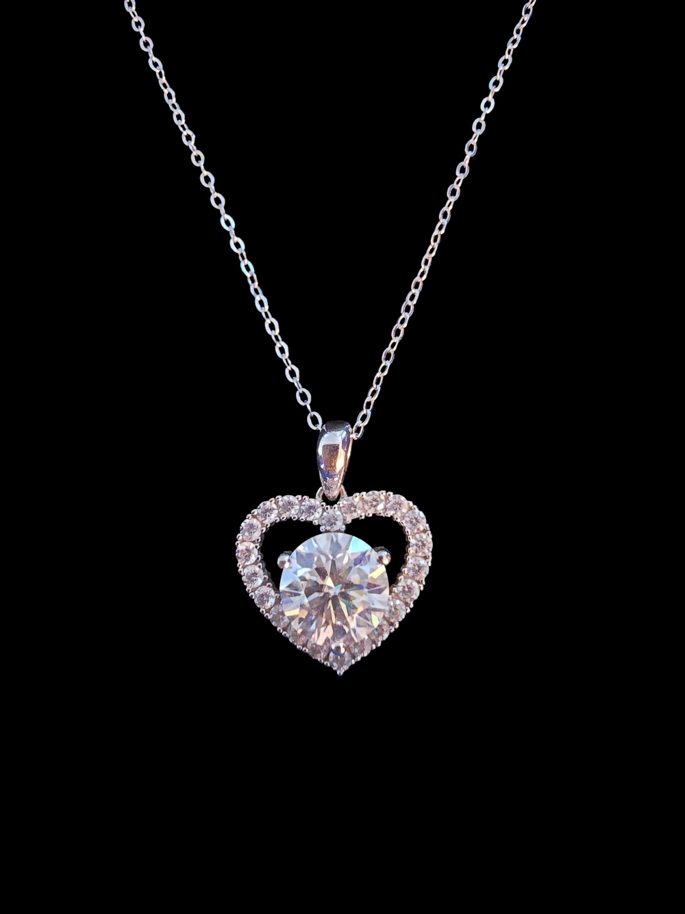 2Ct Solitaire Moissanite Heart Halo Necklace Sterling Silver 18” Chain GRA - Picture 3 of 9